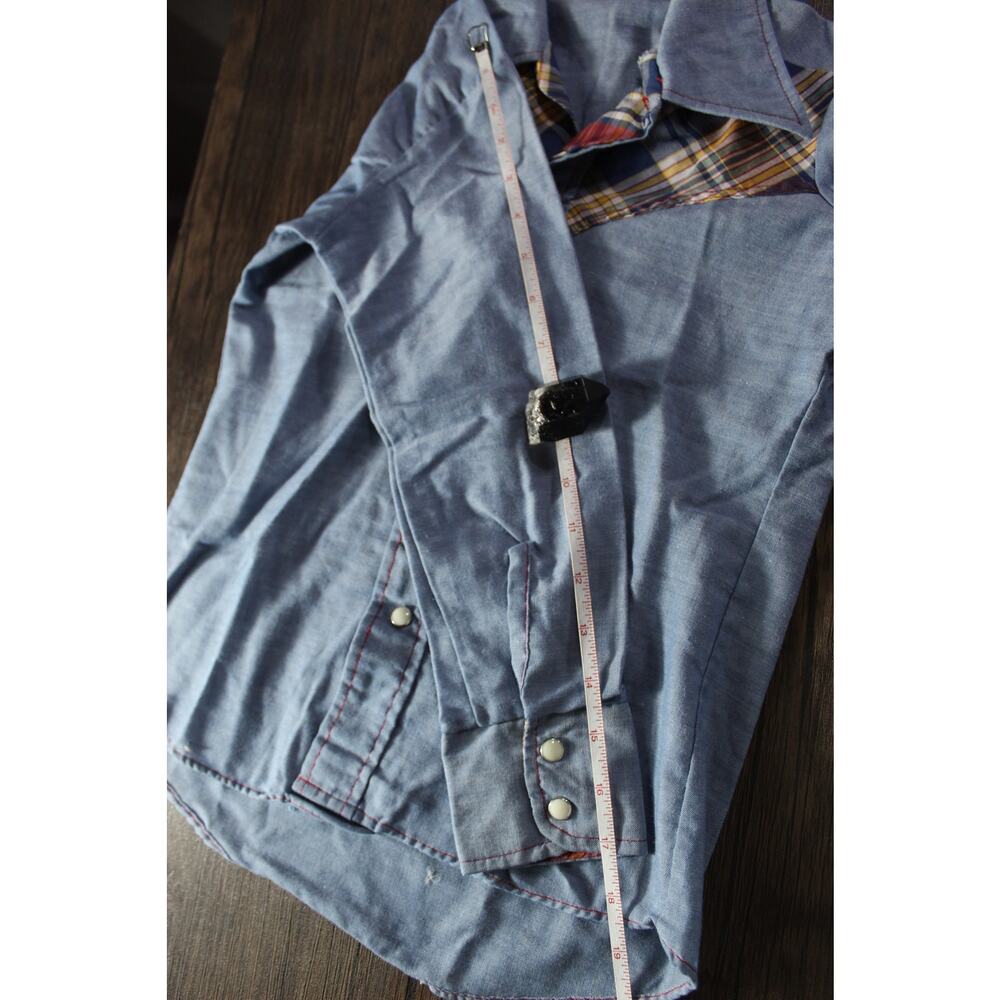 VTG Montgomery Ward pearl snap western long sleeve shirt plaid denim Boys 10 - Picture 7 of 8